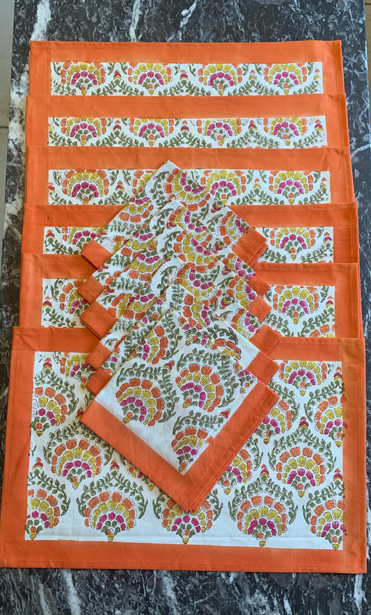 6 sets serviettes de table block print