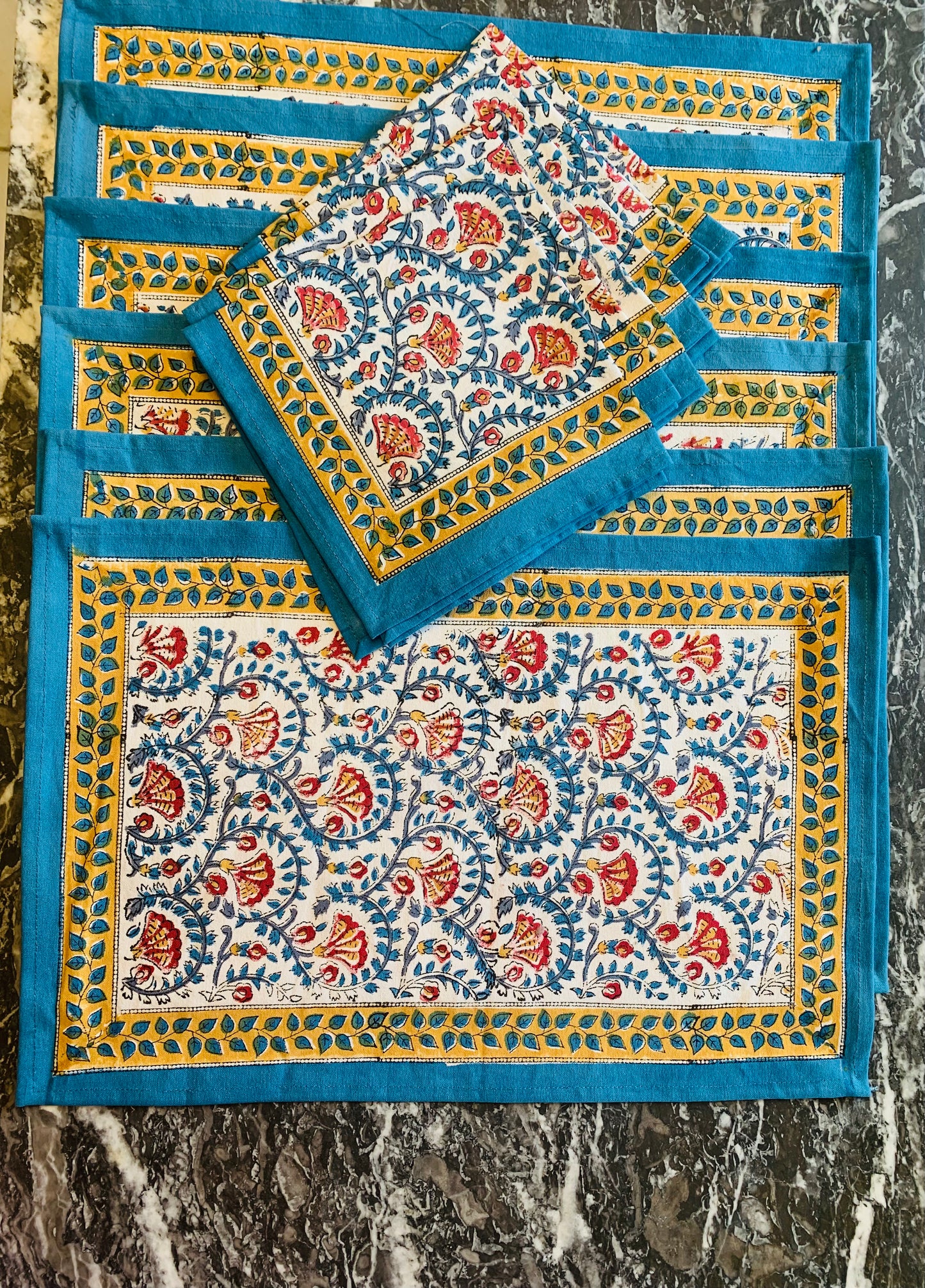 6 sets serviettes de table block print