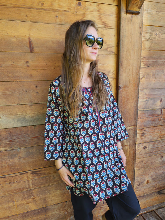 Tunique longue block print