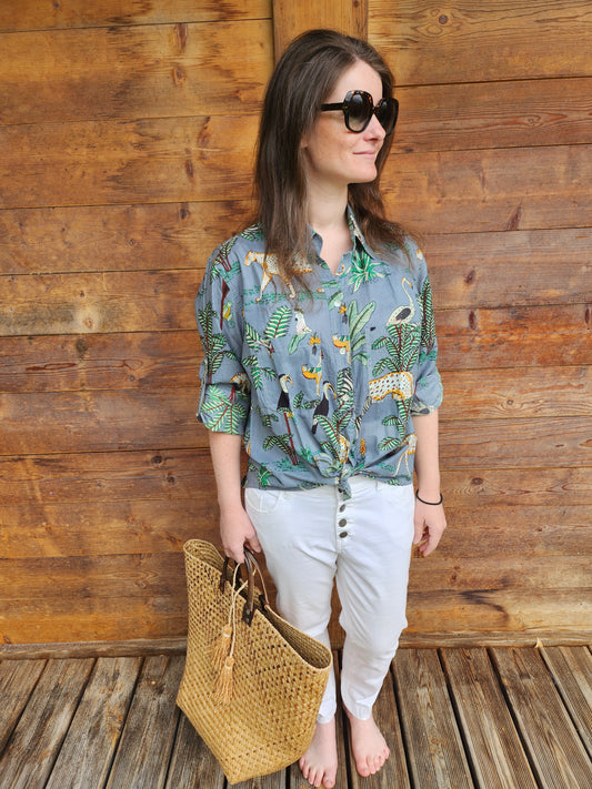 Chemise jungle gris/bleu