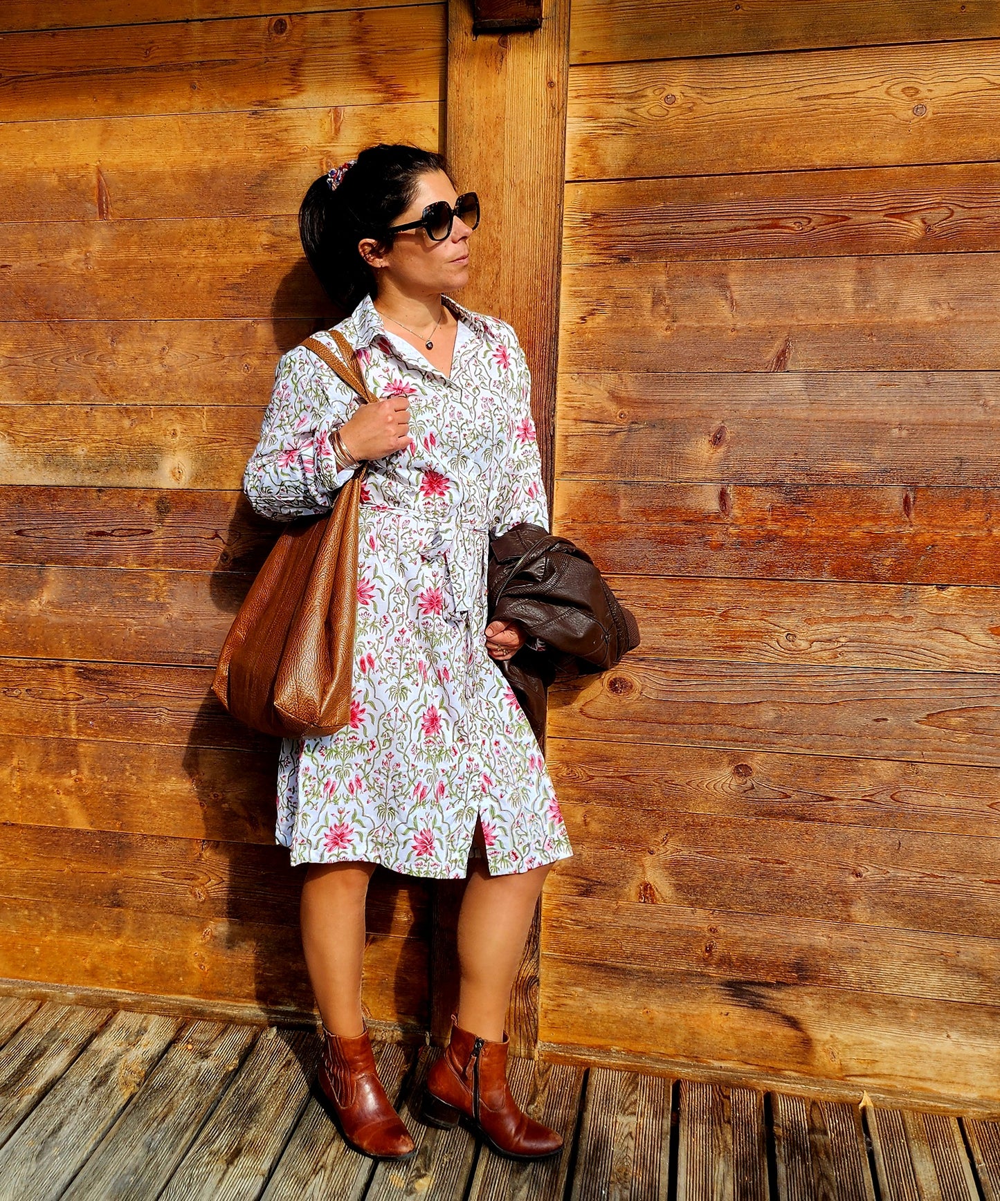 Robe "Jodhpur" fleurie blanche mi-saison/hiver