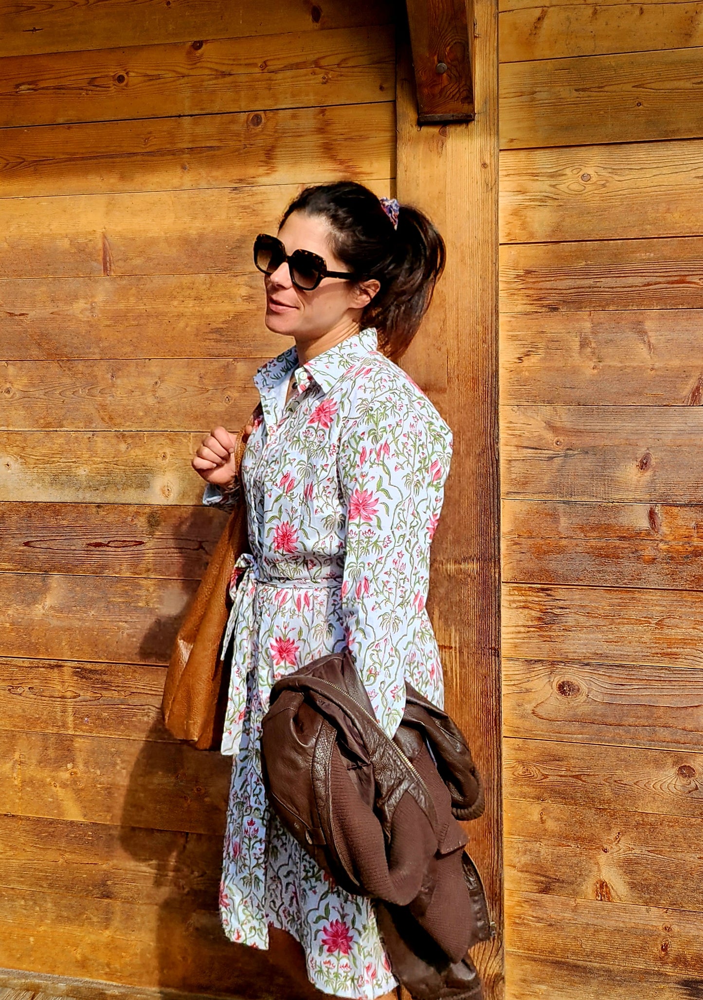 Robe "Jodhpur" fleurie blanche mi-saison/hiver