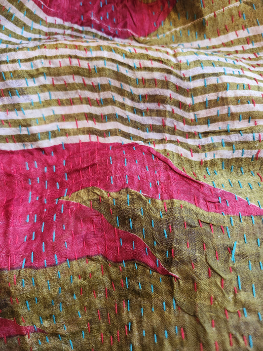 Écharpe kantha violet vert bordeau