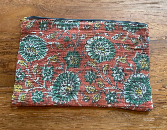Grande pochette kantha bagru terracota et vert