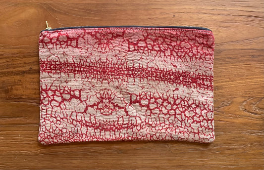 Grande pochette kantha rouge et beige