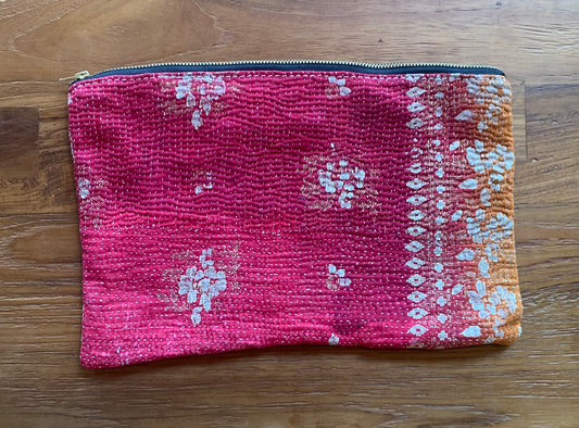 Grande pochette kantha rouge et orange