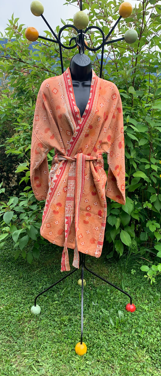 Manteau kimono kantha orange