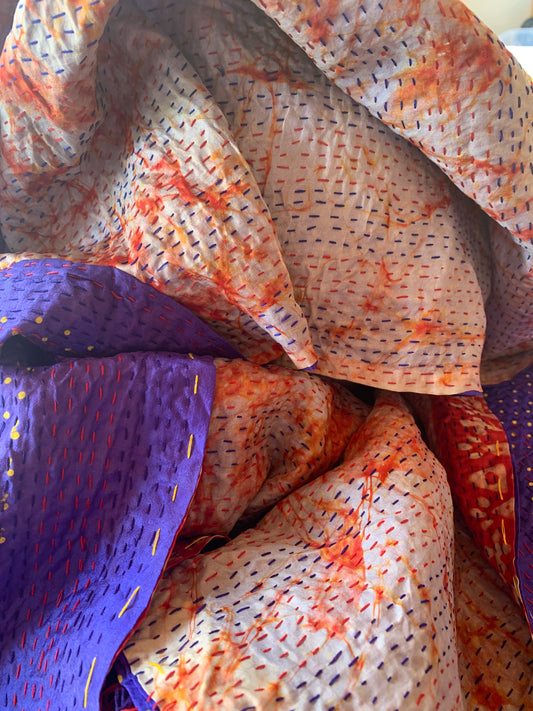Étoles Kantha orange et violet