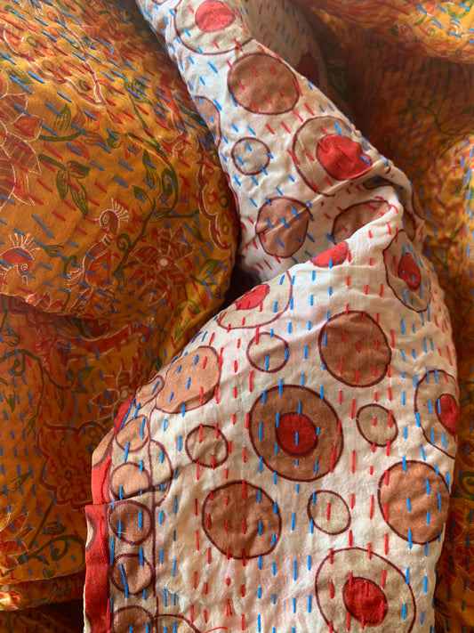 Étole Kantha motif 70' et orange