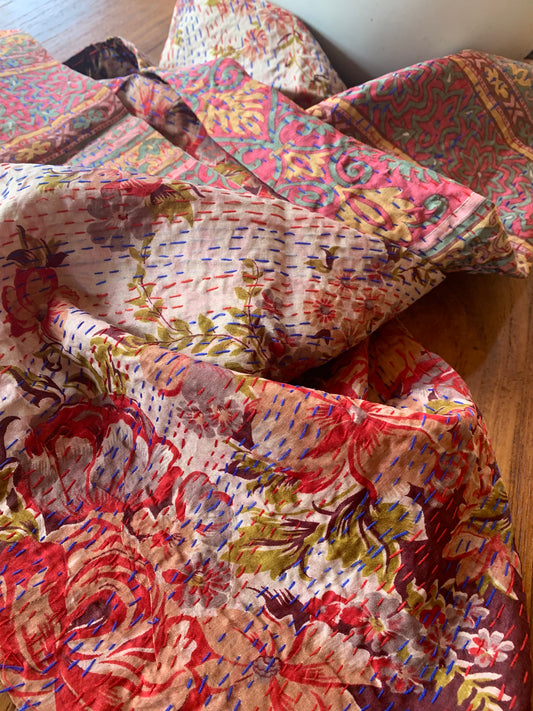 Écharpe kantha vieux rose