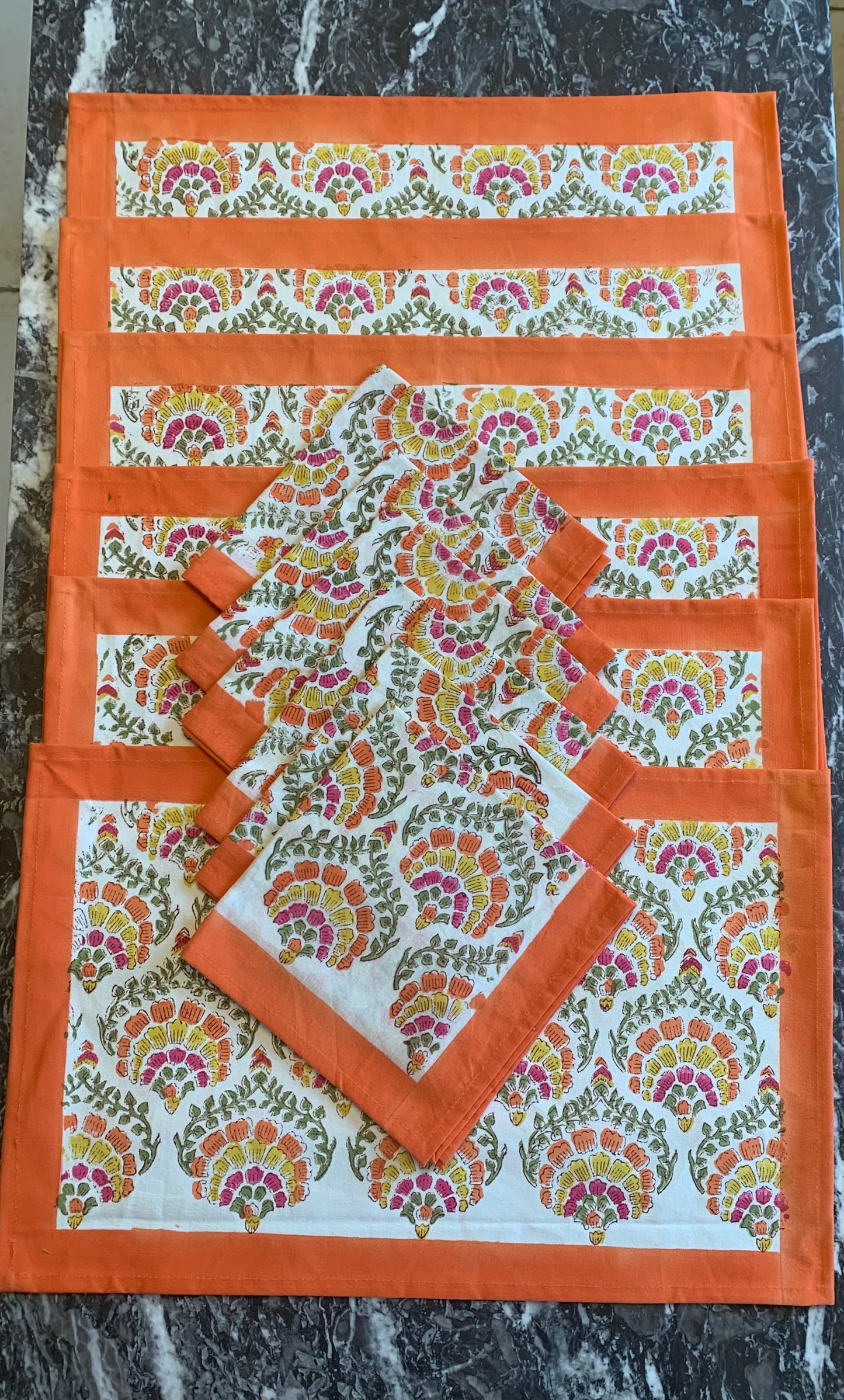 6 sets serviettes de table block print