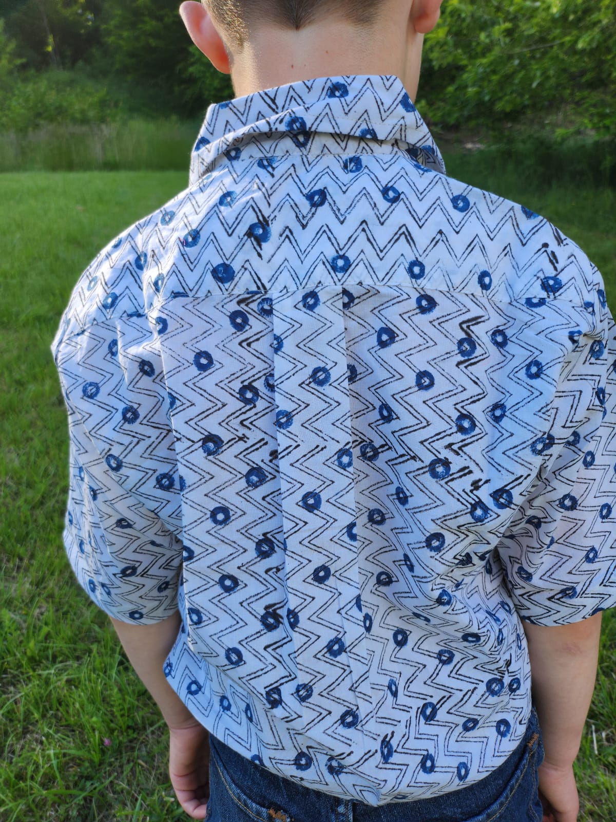Chemise kid blanche block print