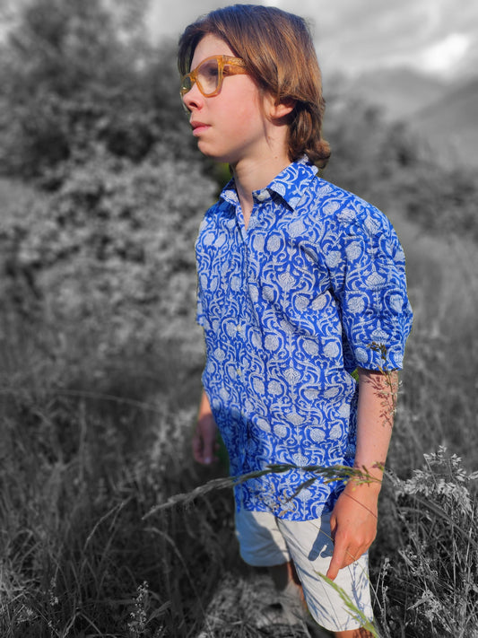 White block print kid's shirt