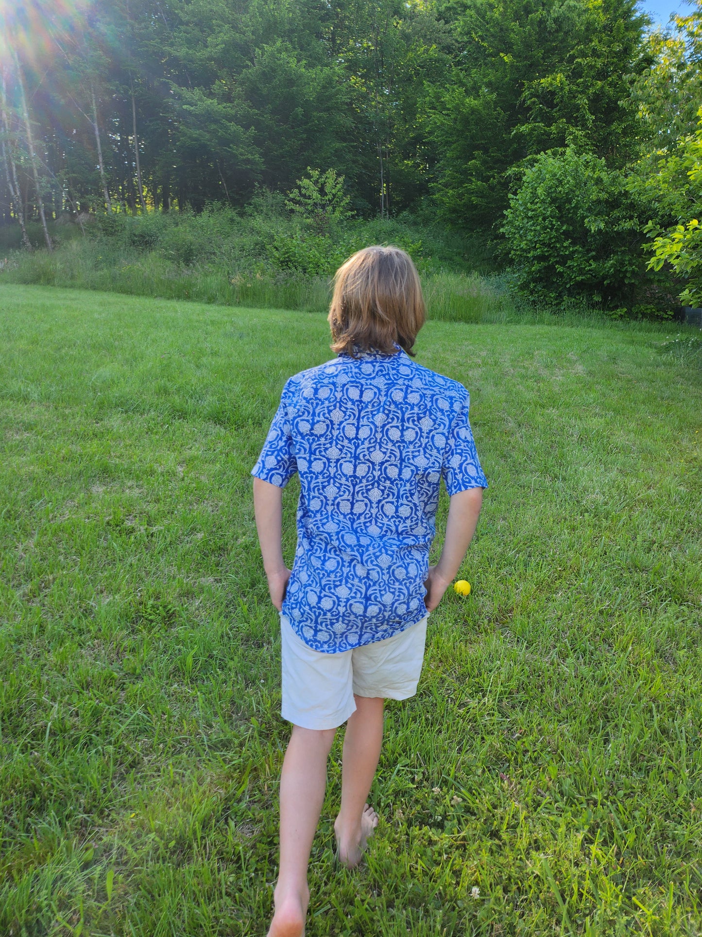 Chemise kid bleu block print