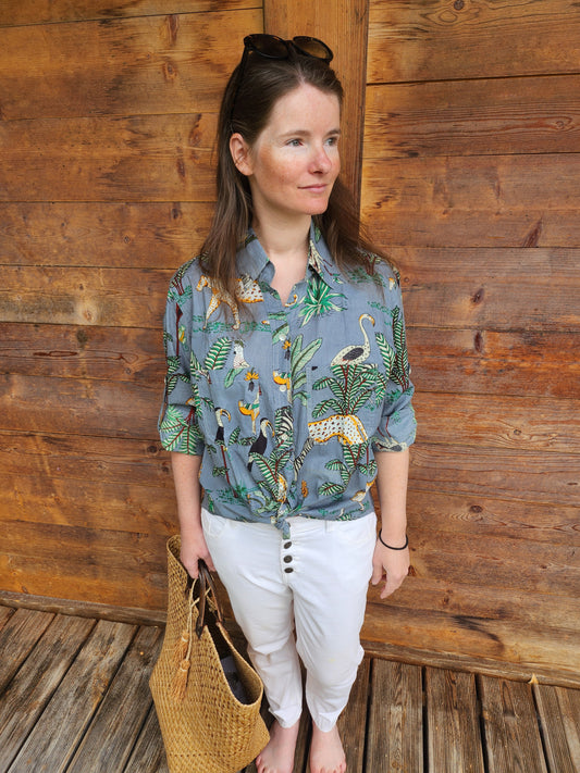Chemise jungle gris/bleu