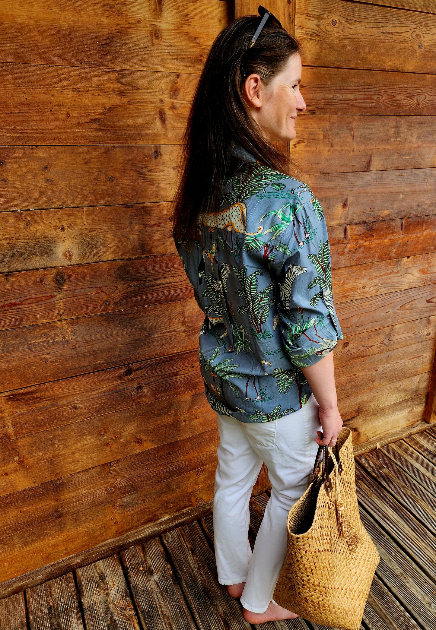 Chemise jungle gris/bleu