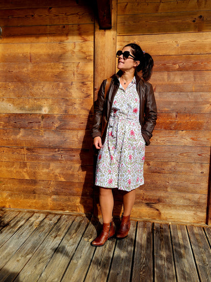 Robe "Jodhpur" fleurie blanche mi-saison/hiver