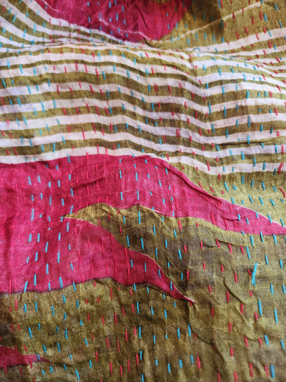 Écharpe kantha violet vert bordeau