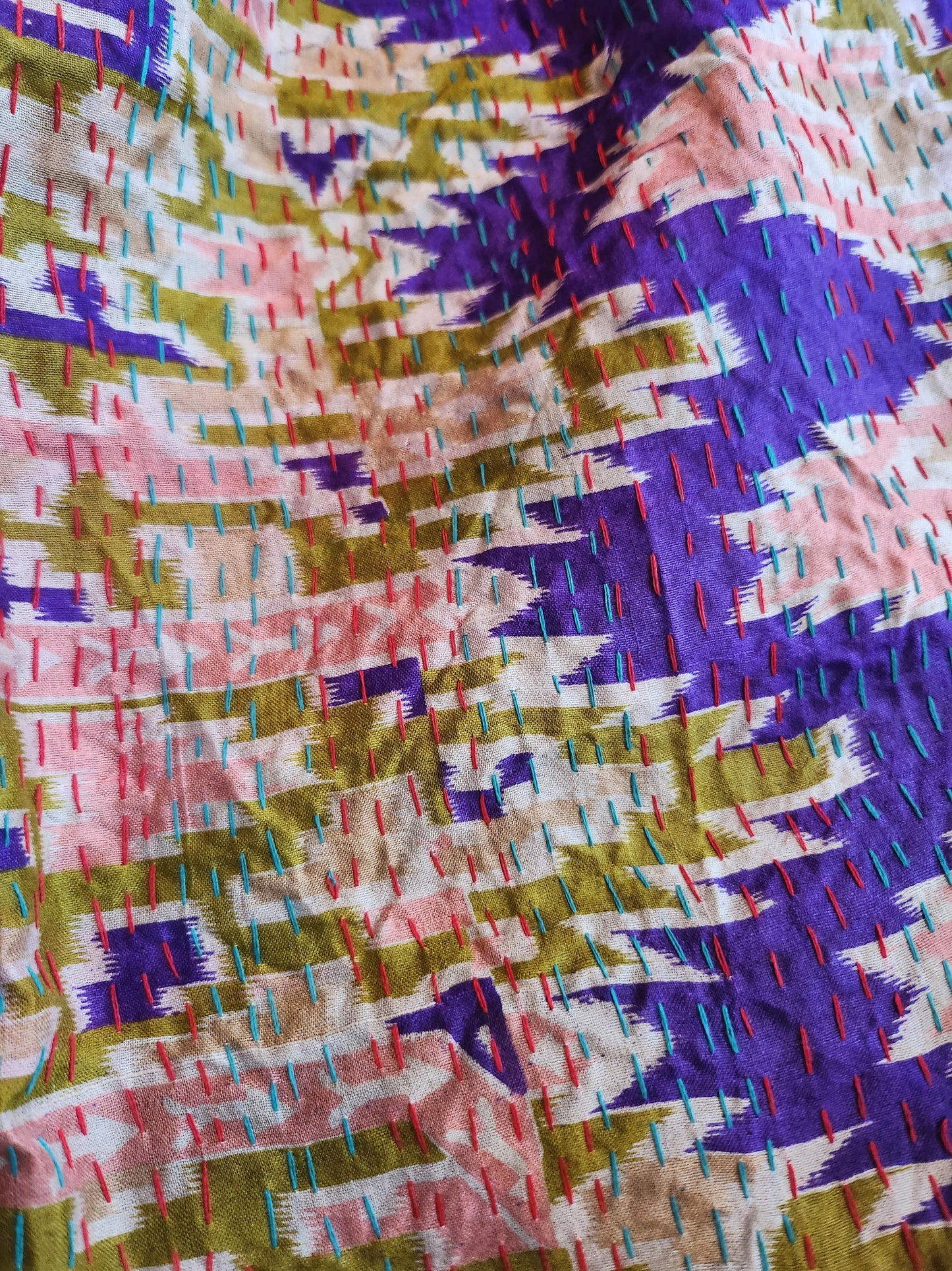 Écharpe kantha violet vert bordeau