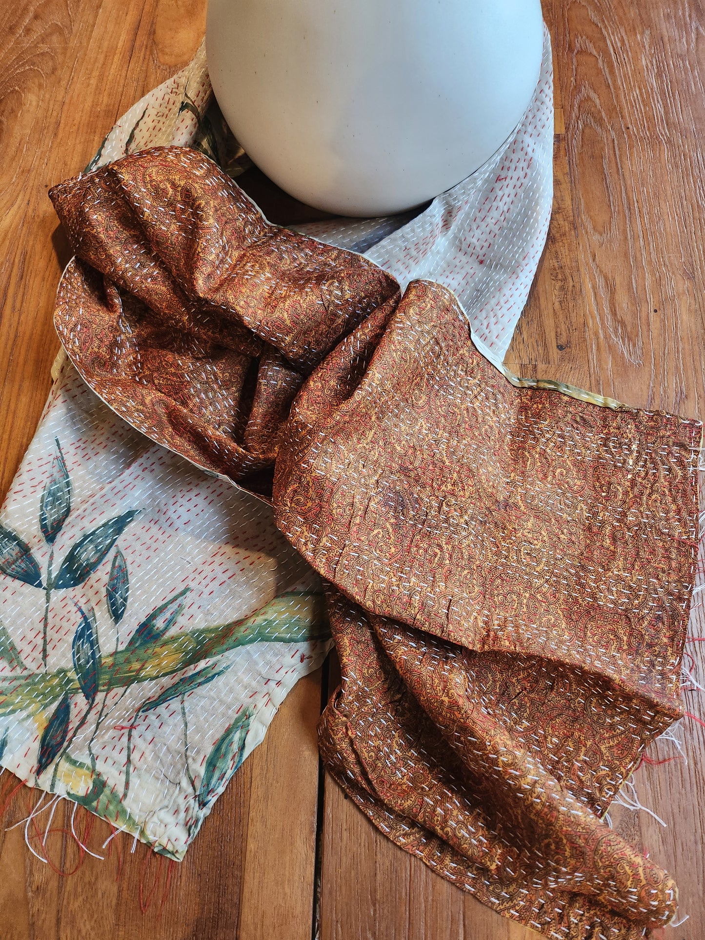 Écharpe kantha feuille de bambou