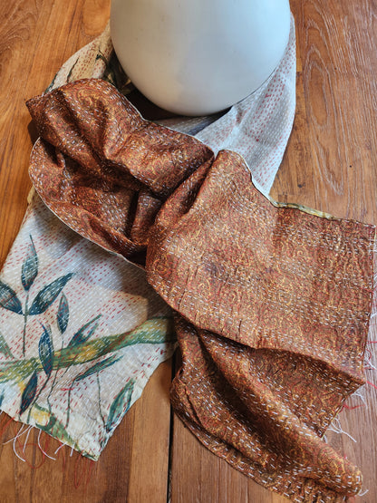 Écharpe kantha feuille de bambou