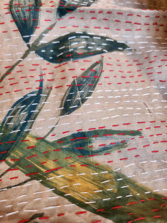 Écharpe kantha feuille de bambou