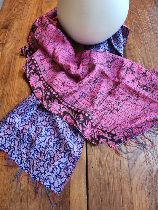 Écharpe kantha rose et violette flash