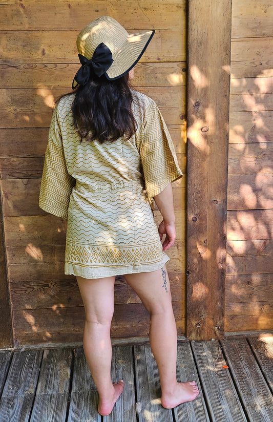 Kaftan court bagru "géométrie"