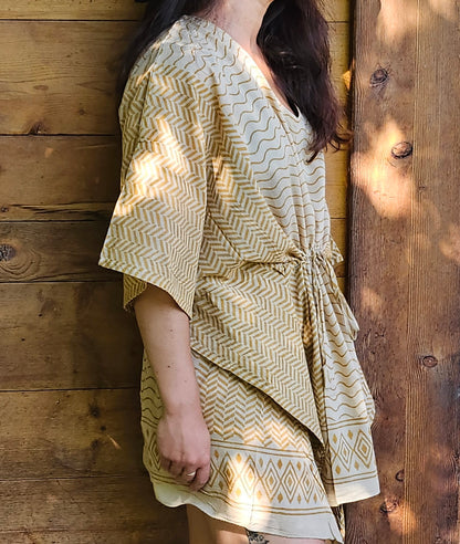 Kaftan court bagru "géométrie"