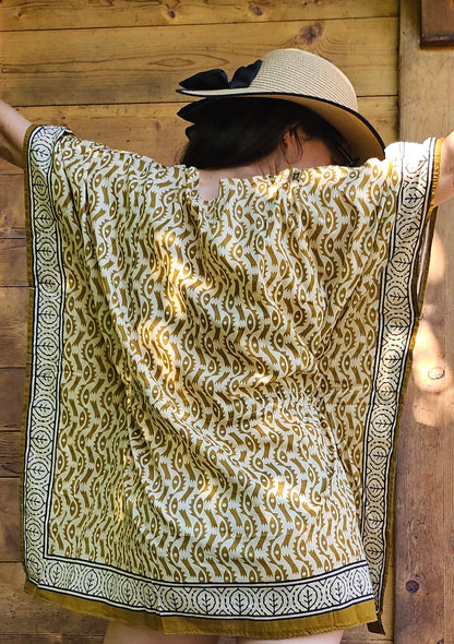 Kaftan court bagru "l'oeil jaune"