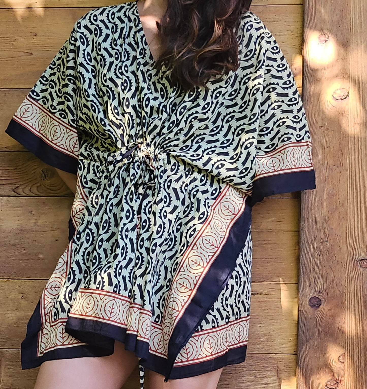Kaftan court bagru "l'oeil noir"