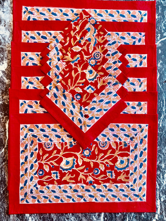 6 sets serviettes de table block print