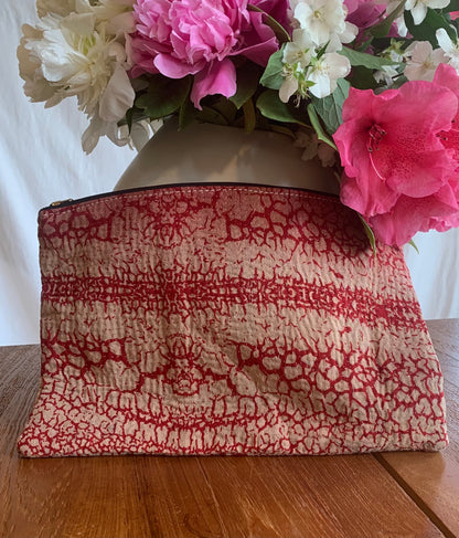 Grande pochette kantha rouge et beige