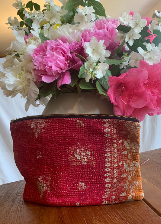 Grande pochette kantha rouge et orange