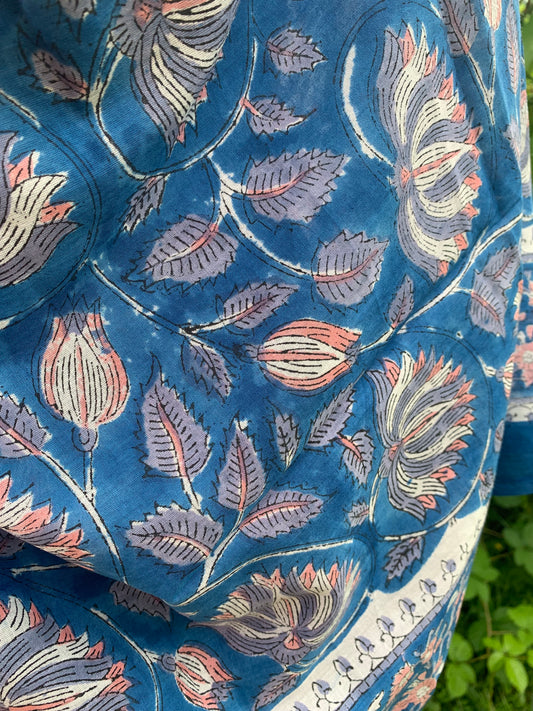 Paréo block print bleu