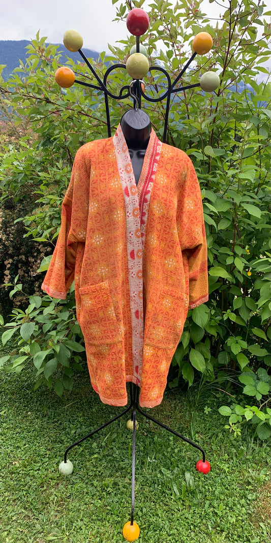 Manteau kimono kantha orange
