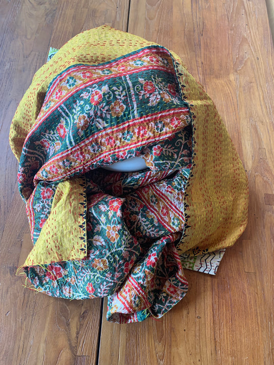 Étoles Kantha jaune et verte