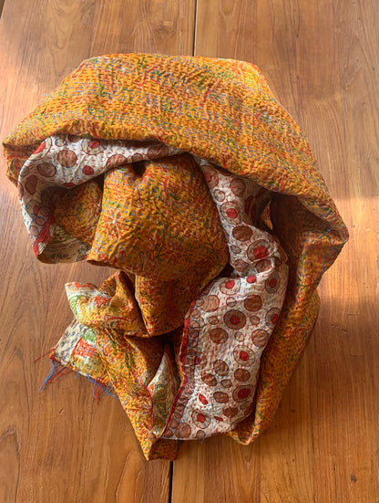 Étole Kantha motif 70' et orange