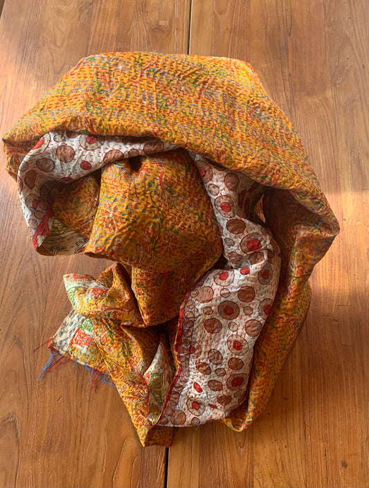Étole Kantha motif 70' et orange