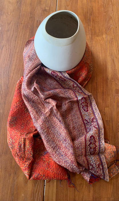 Écharpe kantha orange et rouge